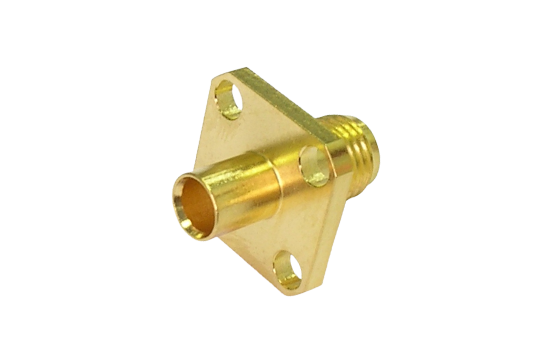 SMA ST. JACK CONNECTOR 4 HOLE FLANGE MOUNT SOLDER FOR .141 SEMI RIGID CABLE