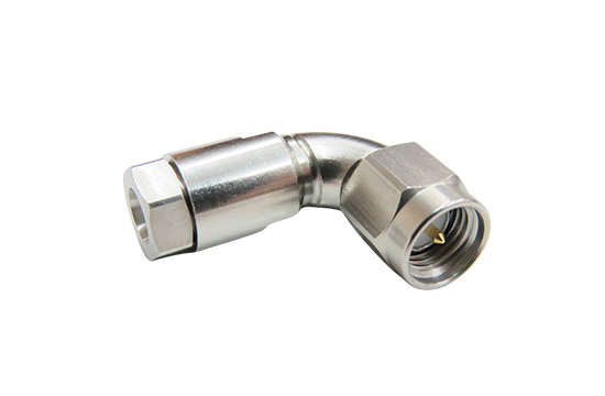 SMA RADIUS R/A PLUG CONNECTOR CLAMP FOR .141 SEMI RIGID CABLE