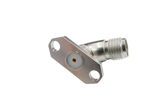SMA RADIUS R/A JACK CONNECTOR +45˚ 2 HOLE FLANGE MOUNT FOR ACCEPTS  Ø.030 PIN