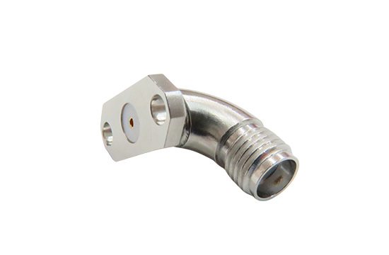 SMA JACK RADIUS R/A -45˚ 2-HOLE FLANGE MOUNT FIELD REPLACEABLE FOR ACCEPTS  Ø.036 PIN