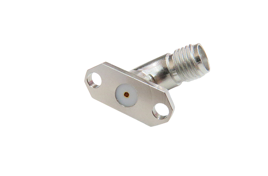 SMA JACK RADIUS R/A +45˚ 2-HOLE FLANGE MOUNT FIELD REPLACEABLE FOR ACCEPTS  Ø.020 PIN