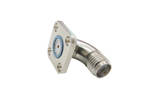 SMA JACK RADIUS R/A 4-HOLE FLANGE MOUNT FIELD REPLACEABLE WITH EMI GASKET FOR ACCEPTS  Ø.020 PIN