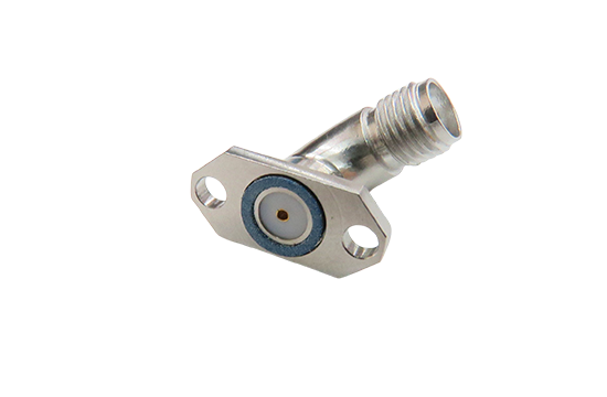 SMA JACK RADIUS R/A +45˚ 2-HOLE FLANGE MOUNT FIELD REPLACEABLE WITH EMI GASKET FOR ACCEPTS  Ø.036 PIN