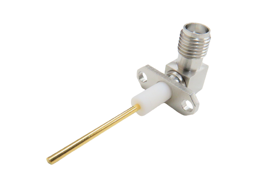SMA R/A JACK CONNECTOR 2 HOLE FLANGE MOUNT FOR ø.050  POST CONTACT