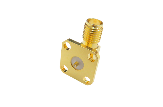SMA R/A JACK CONNECTOR 4 HOLE FLANGE MOUNT PCB EDGE MOUNT FOR ø.020  SLOTTED CONTACT